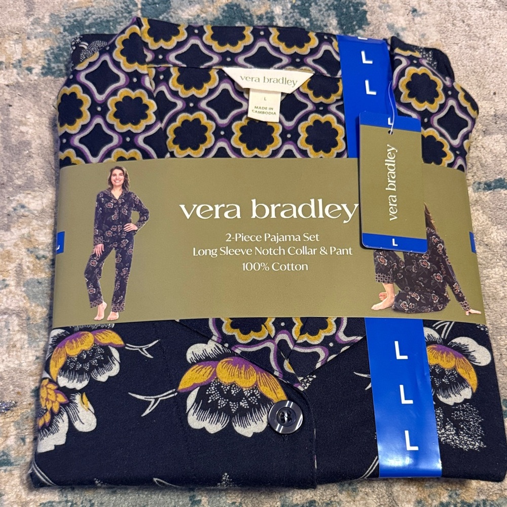 Vera Bradley Navy and Yellow Floral Pajama Set